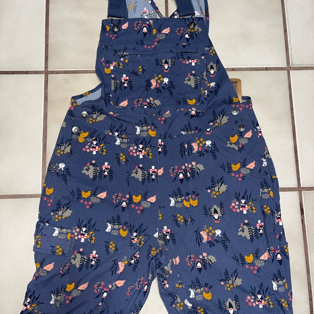 Blue Denim Overalls with Colorful Print